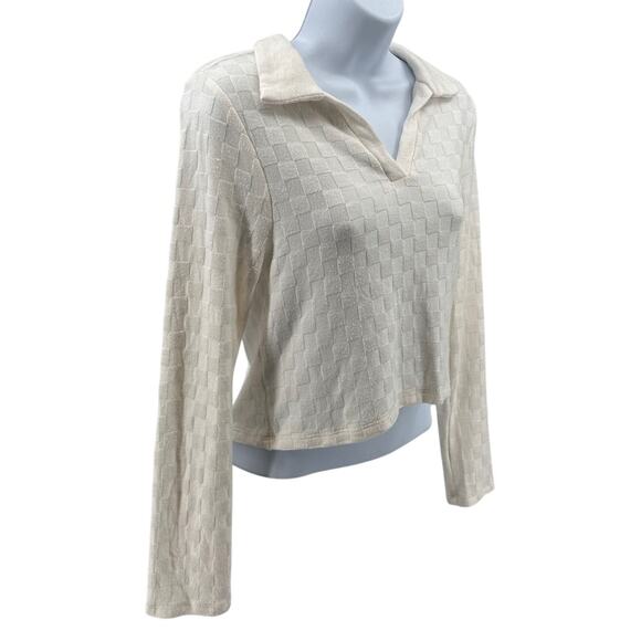 Atelier by Kirious Crop Sweater WMNS M White Pullover VNeck Long Sleeve Stretch - Picture 2 of 7